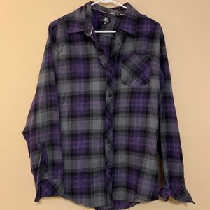 Purple plaid button down shirt